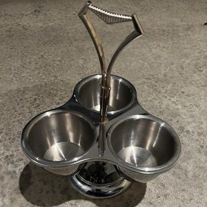 Stainless Steel Kromex Triple Bowl Condiment Server